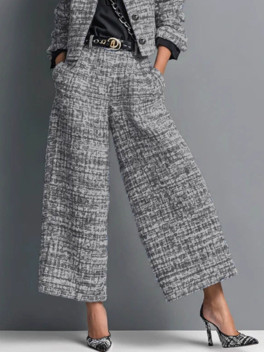 white jacket and pants set with pocketed and long sleeve