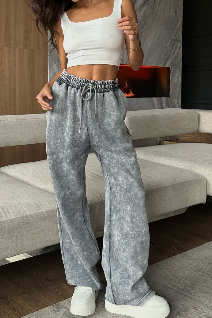 Dark Gray hoodie and sweatpants set with cropped, full-length and zip-front