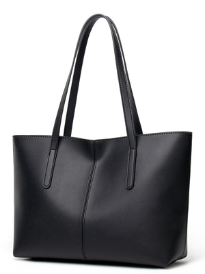 Black PU Leather Tote Bag in Black