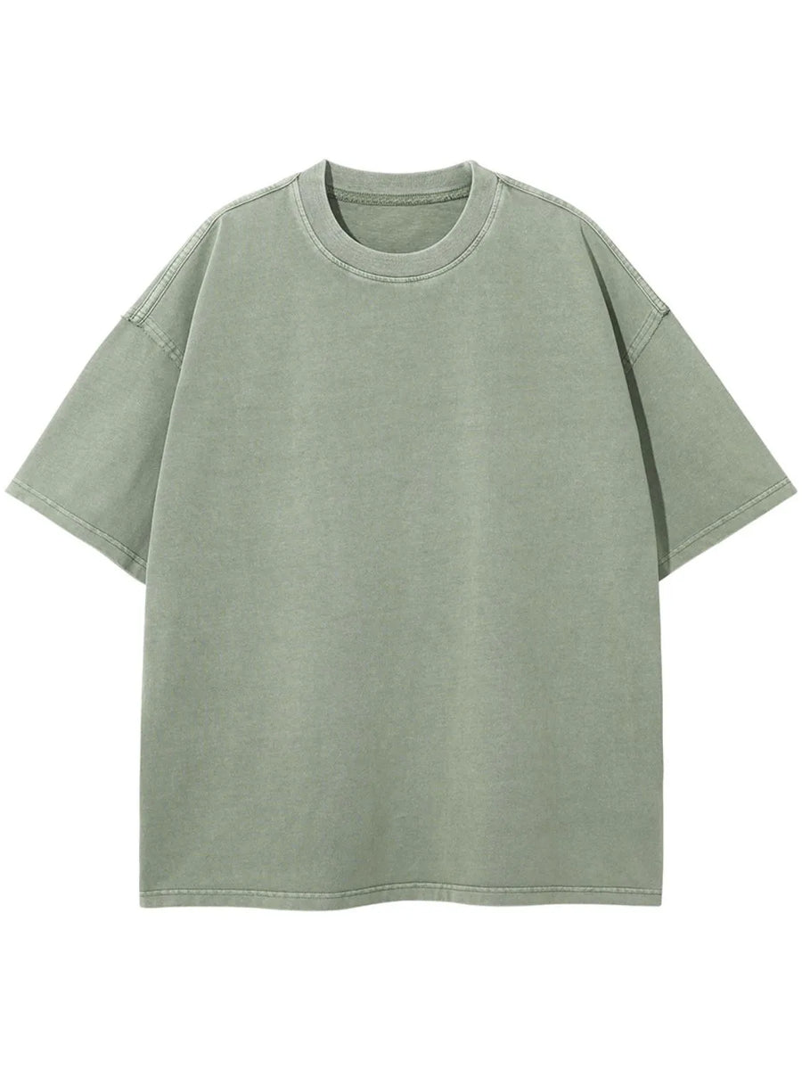 Sage washed cotton boxy tee with crew neck and short sleeves.