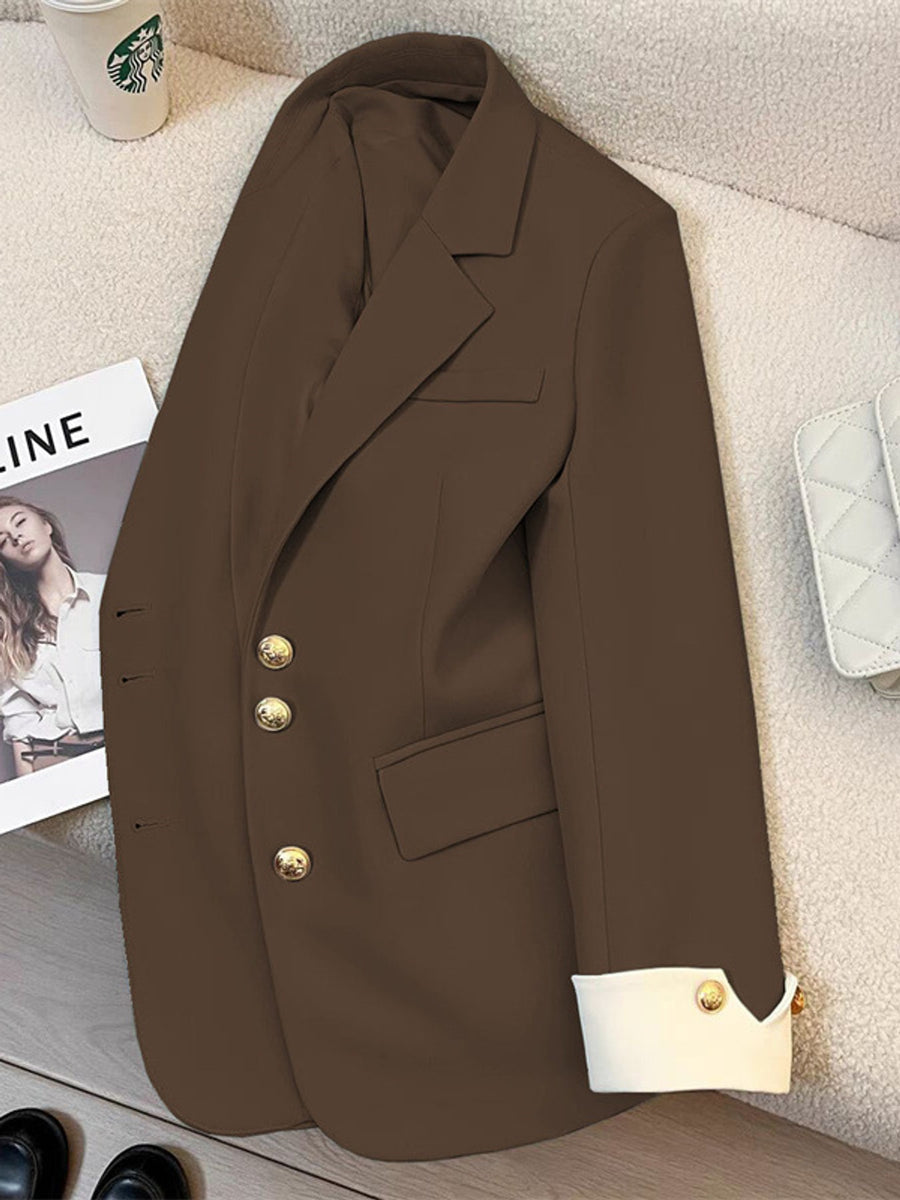 Full Size Single-Breasted Blazer With Gold Buttons in Black
