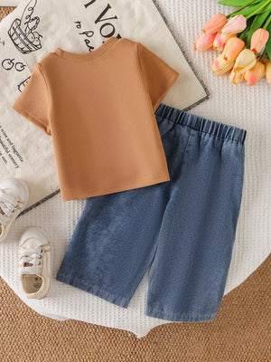 Children's Round Neck Top And Flower Jeans Set option 7