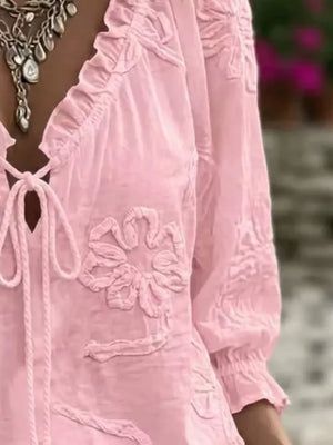 blouse featuring floral in White with 100% polyester Care instructions: Machine wash cold texture