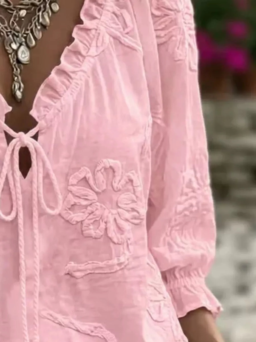 blouse featuring floral in White with 100% polyester Care instructions: Machine wash cold texture