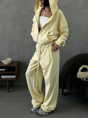 Yellow relaxed lounge set with hooded