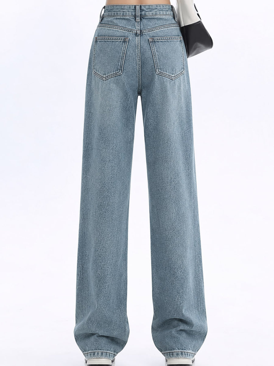 Cotton 70% (inclusive)& wide-leg jeans in Vintage Blue-Fleece-lined Thickened with wide-leg silhouette
