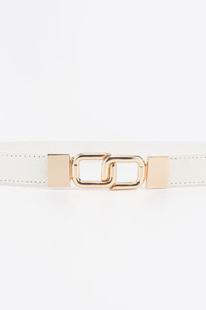 White belt with linked rectangle gold buckle detail