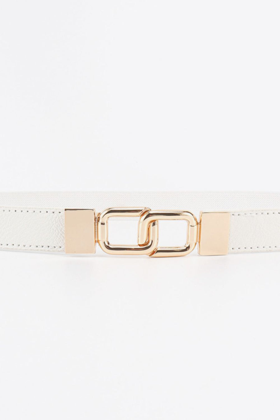 White belt with linked rectangle gold buckle detail