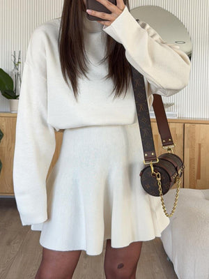 skirt set in cream featuring two-piece and relaxed top, flared skirt fit