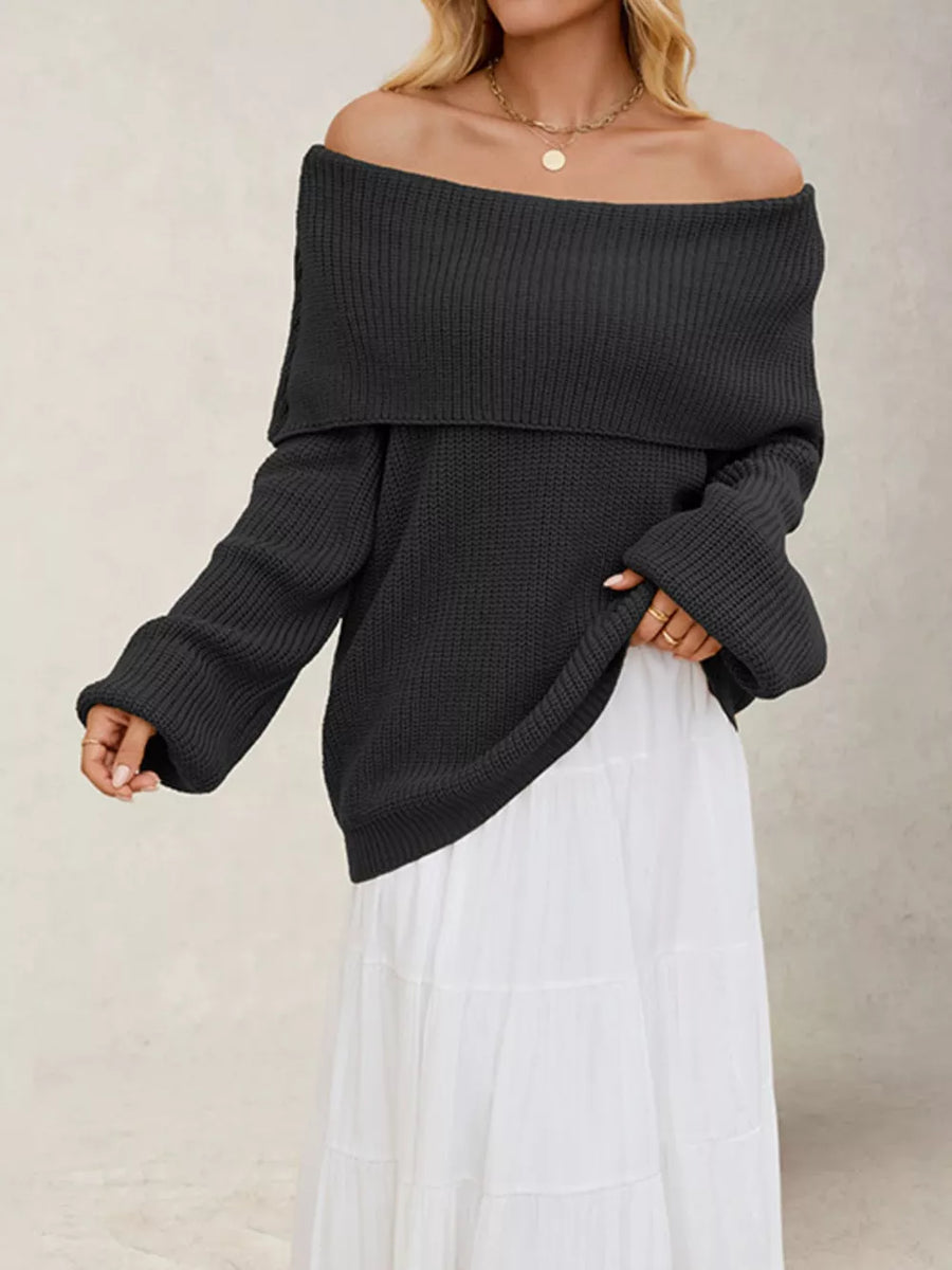 Dark Yellow oversized pullover sweater with off-shoulder