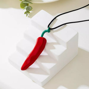 red necklace with long and pullover
