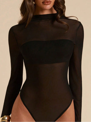 edgy bodysuit in Black with mock neck