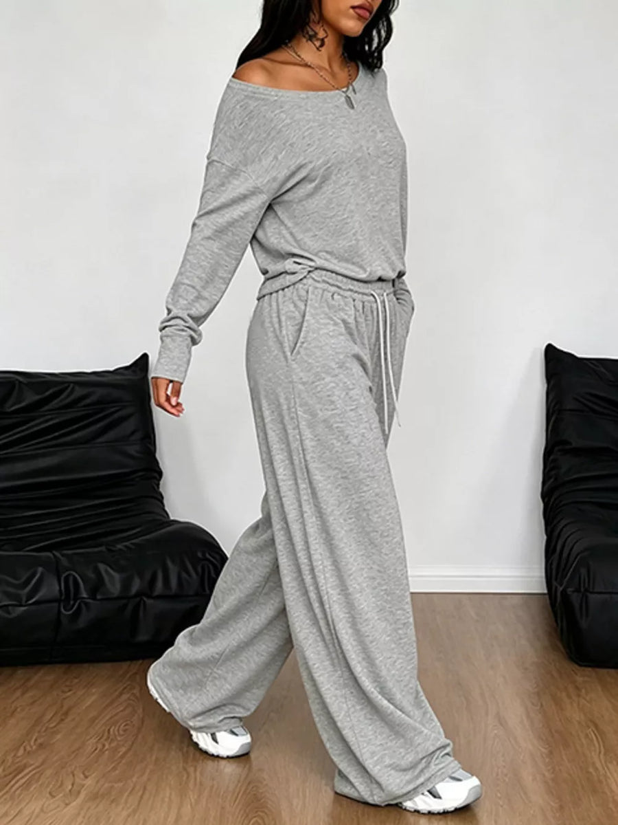 One-shoulder Top And Drawstring Pants Set Plus Size in Apricot, view 14