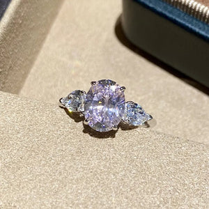 925 Sterling Silver Oval Cut Diamond Ring in clear with oval cut diamond