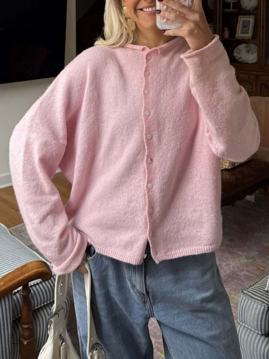 minimalist cardigan in Pink with round neck