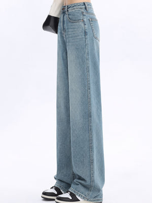 Cotton 70% (inclusive)& wide-leg jeans in Light Blue-Fleece-lined Thickened with wide-leg silhouette