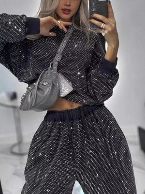 black lounge set with studded and crew neck
