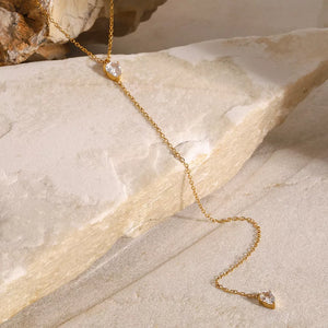 18k Gold-plated Zircon Chain Necklace in clear with gold-plated