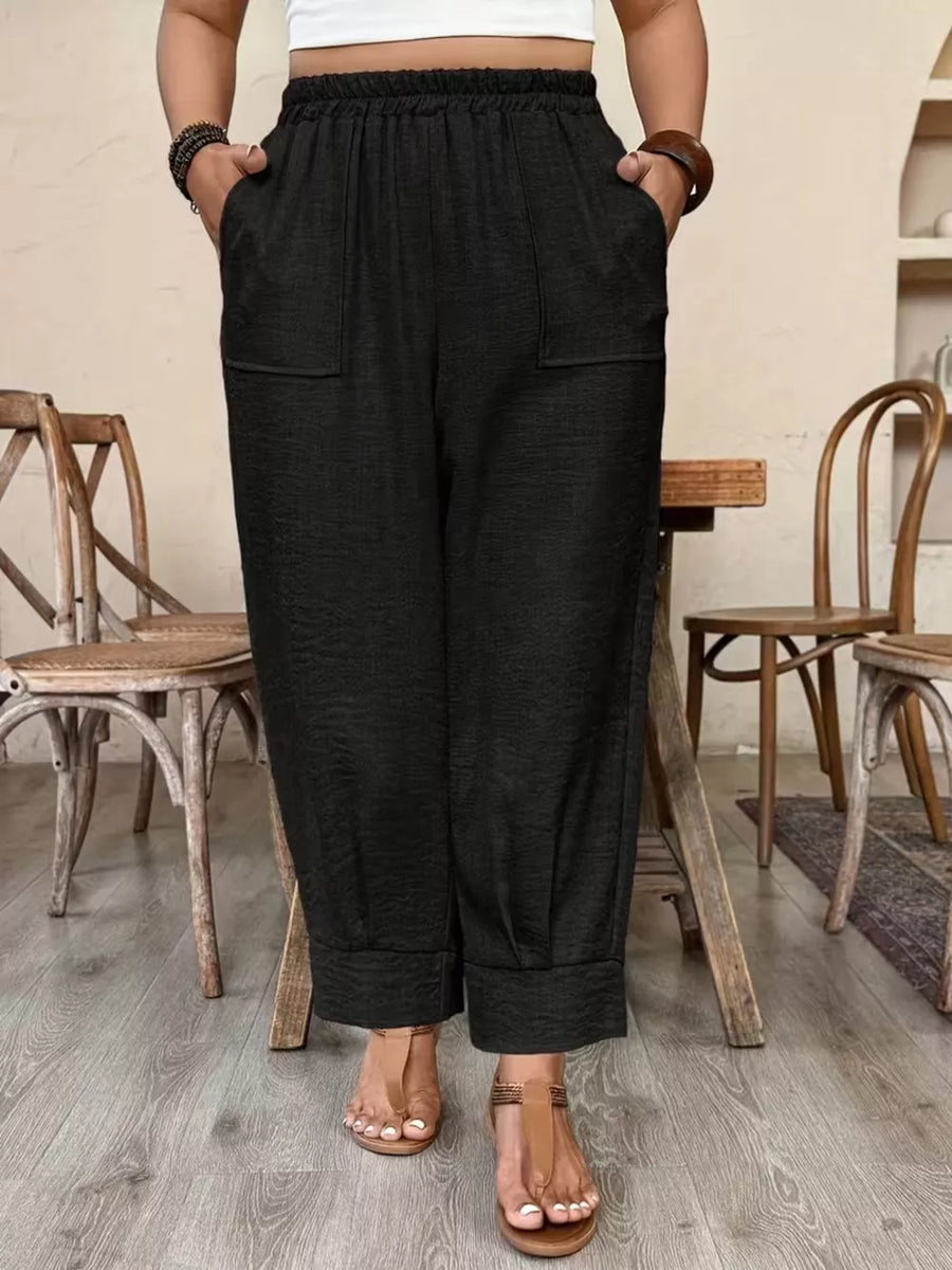 Black loose wide-leg pants with N/A