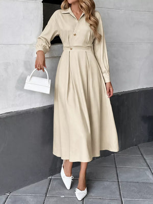 shirt dress in light beige featuring buttoned and A-line fit