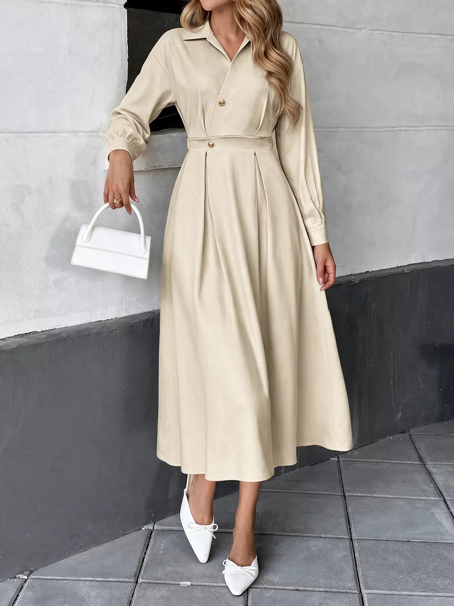 shirt dress in light beige featuring buttoned and A-line fit