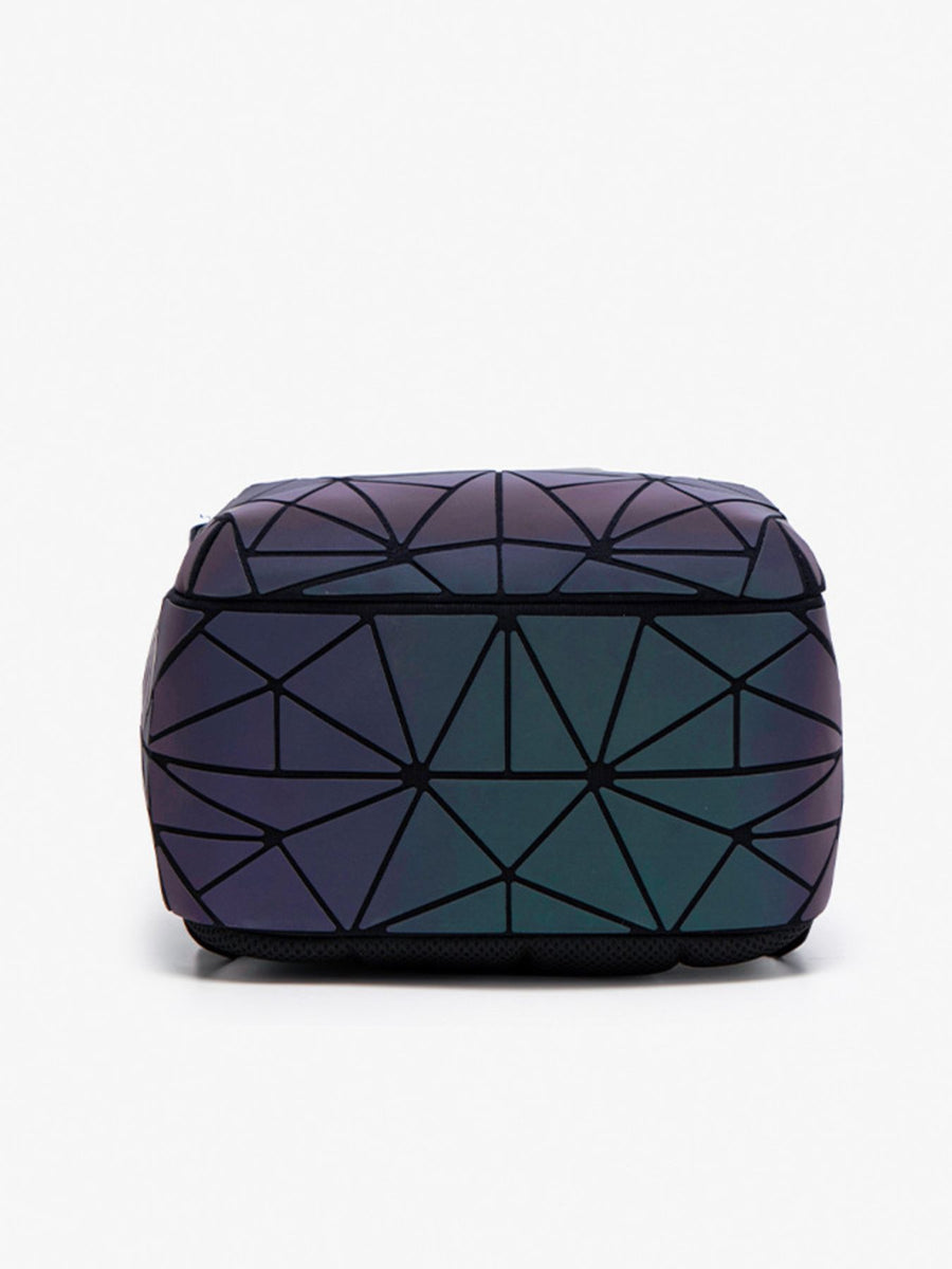 black backpack with zip-front and geometric