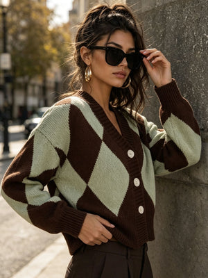 cardigan featuring argyle in white with 100% polyester Care instructions: Machine wash cold texture