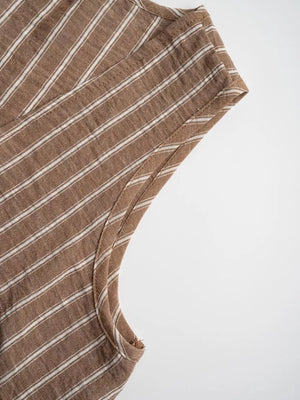 Chic camel striped two-piece set with tie front detail.