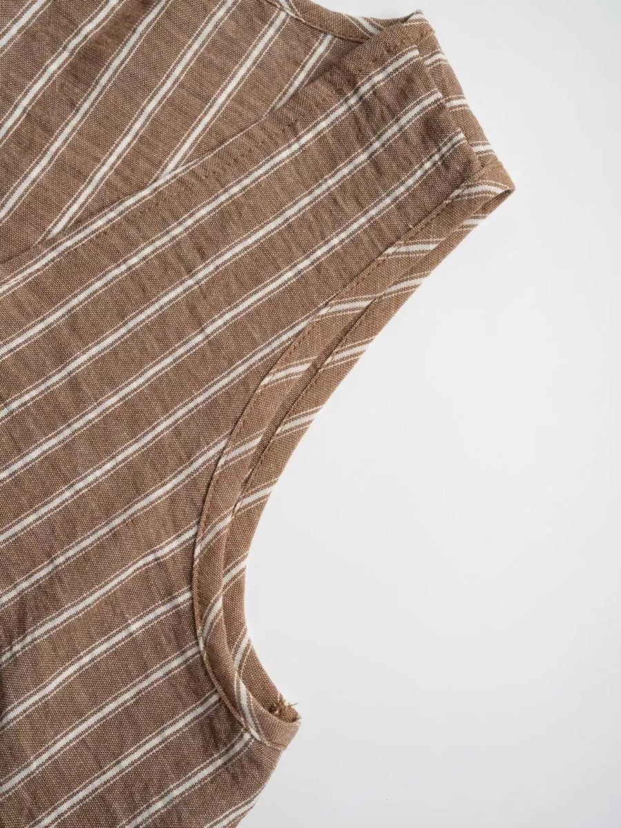 Chic camel striped two-piece set with tie front detail.