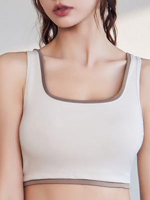 Contrast Trim Scoop Neck Active Bra in mint green with non-removable padding