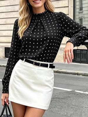 classic blouse in white with mock neck