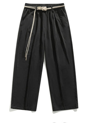 Black belted relaxed fit sweatpants with drawstring detail