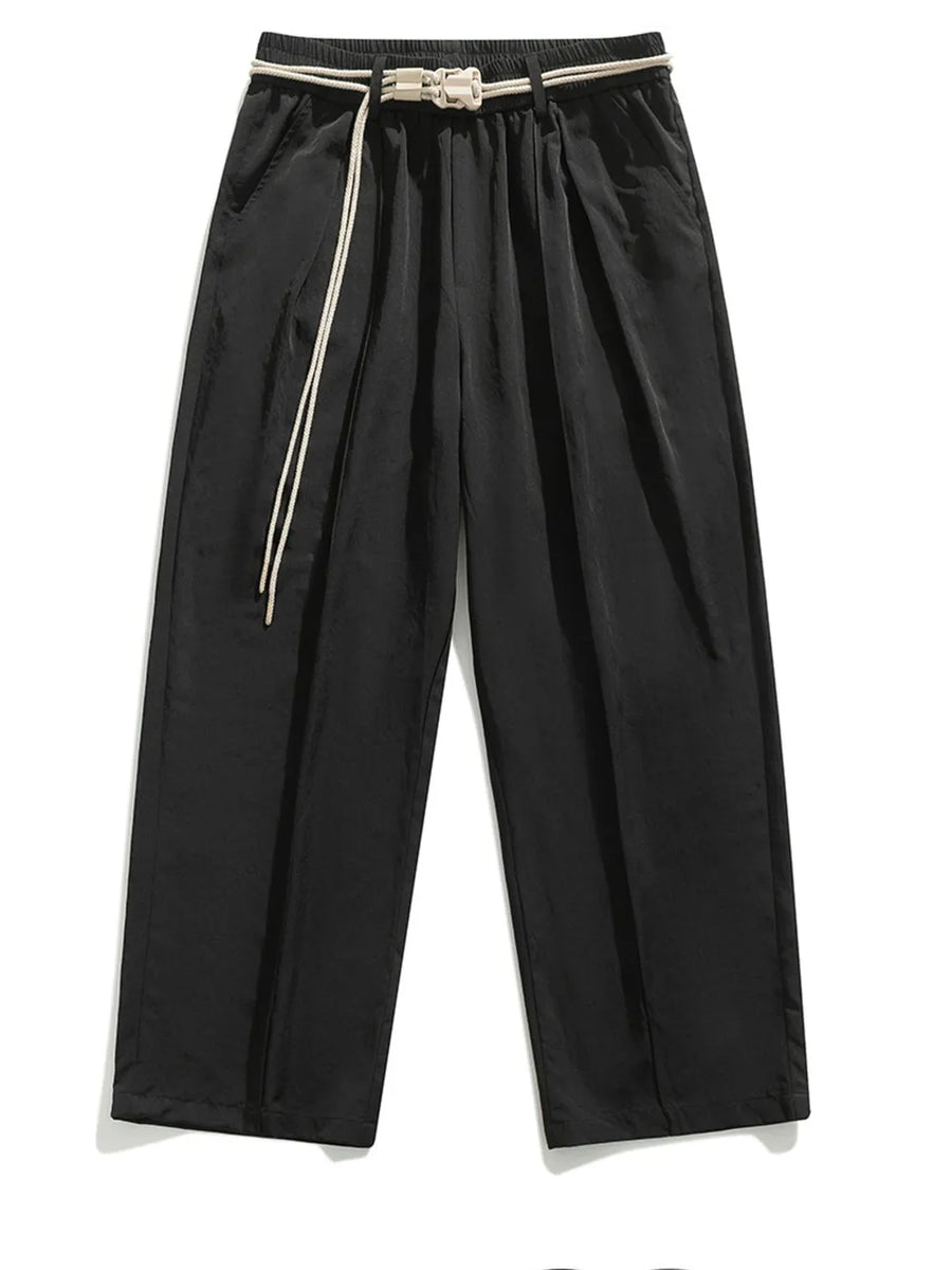 Black belted relaxed fit sweatpants with drawstring detail