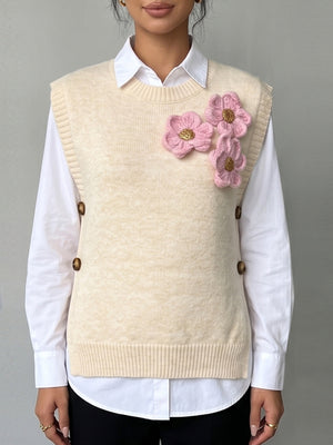 romantic sweater vest in Pink with crew neck