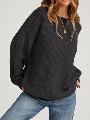 Apricot pullover sweater with openwork and long sleeve