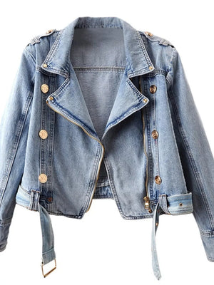 edgy denim jacket in Light with collared