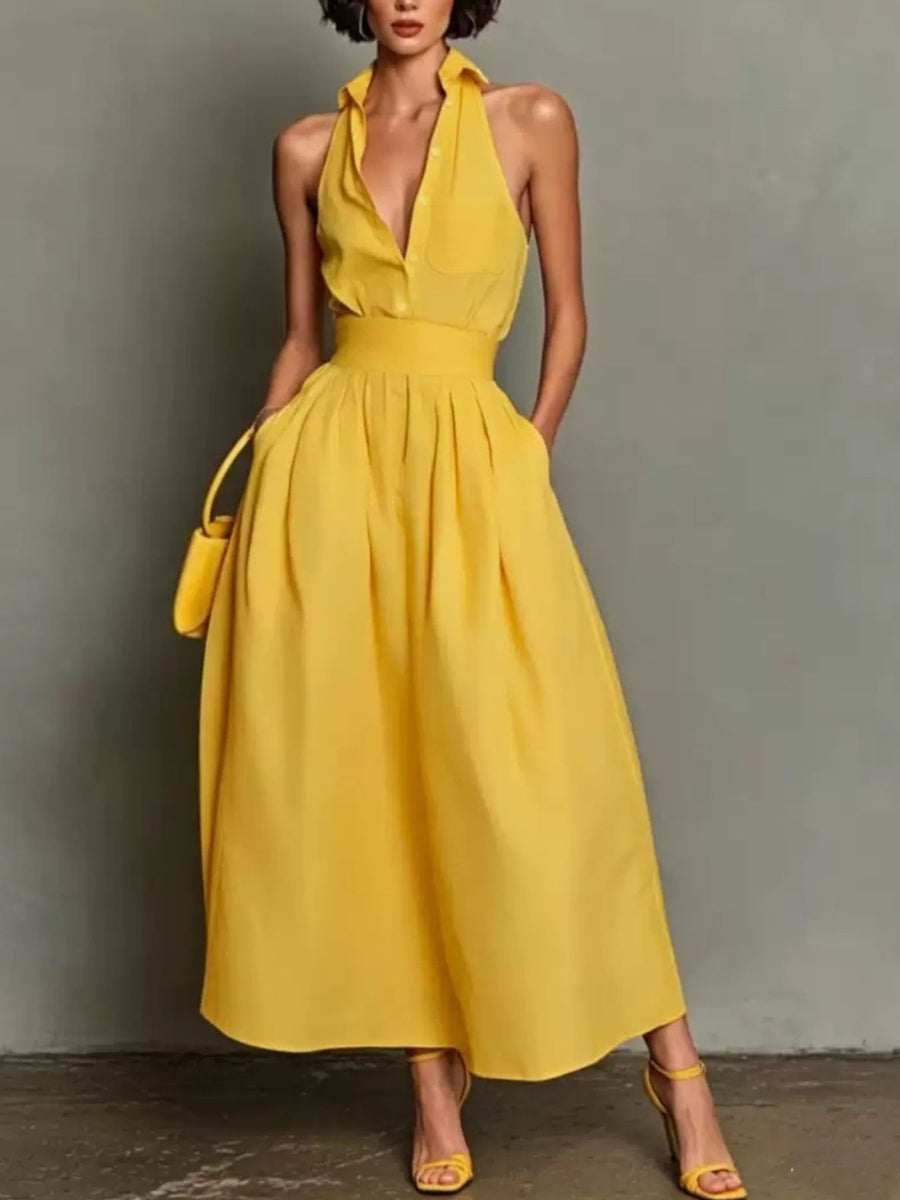 A-line dress in White with pocketed and midi