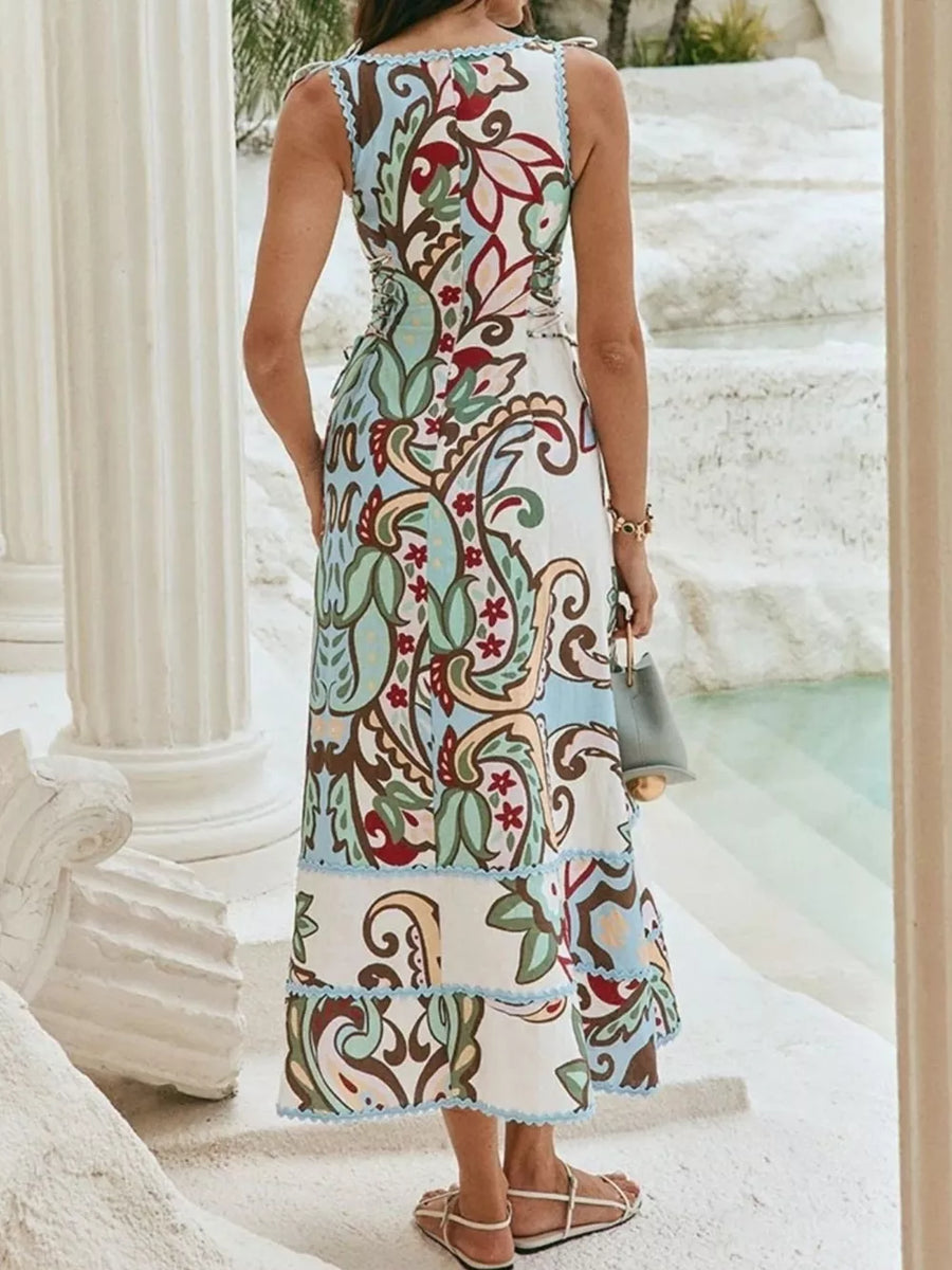 Floral midi dress with midi and tie