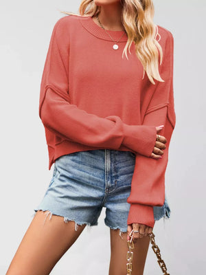 Crew-neck Oversized Ribbed Sweater in Blue with ribbed