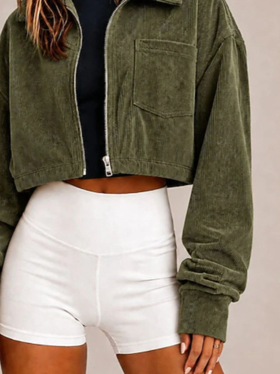 Sky Blue boxy bomber jacket with collared