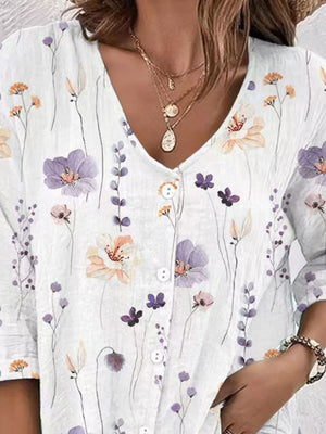 button-down shirt in Lilac with floral and button-front
