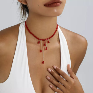 red necklace with choker and hook-and-eye