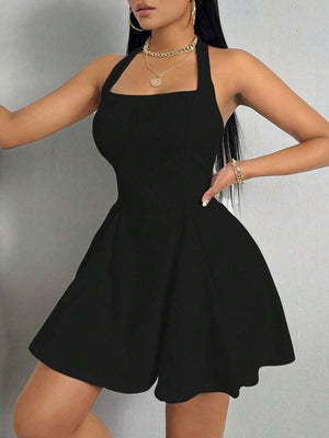 Wine Red A-line mini dress with halter