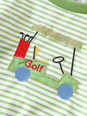 Light Green with Children's Golf Cart Striped Top And Pants Set in Light Green