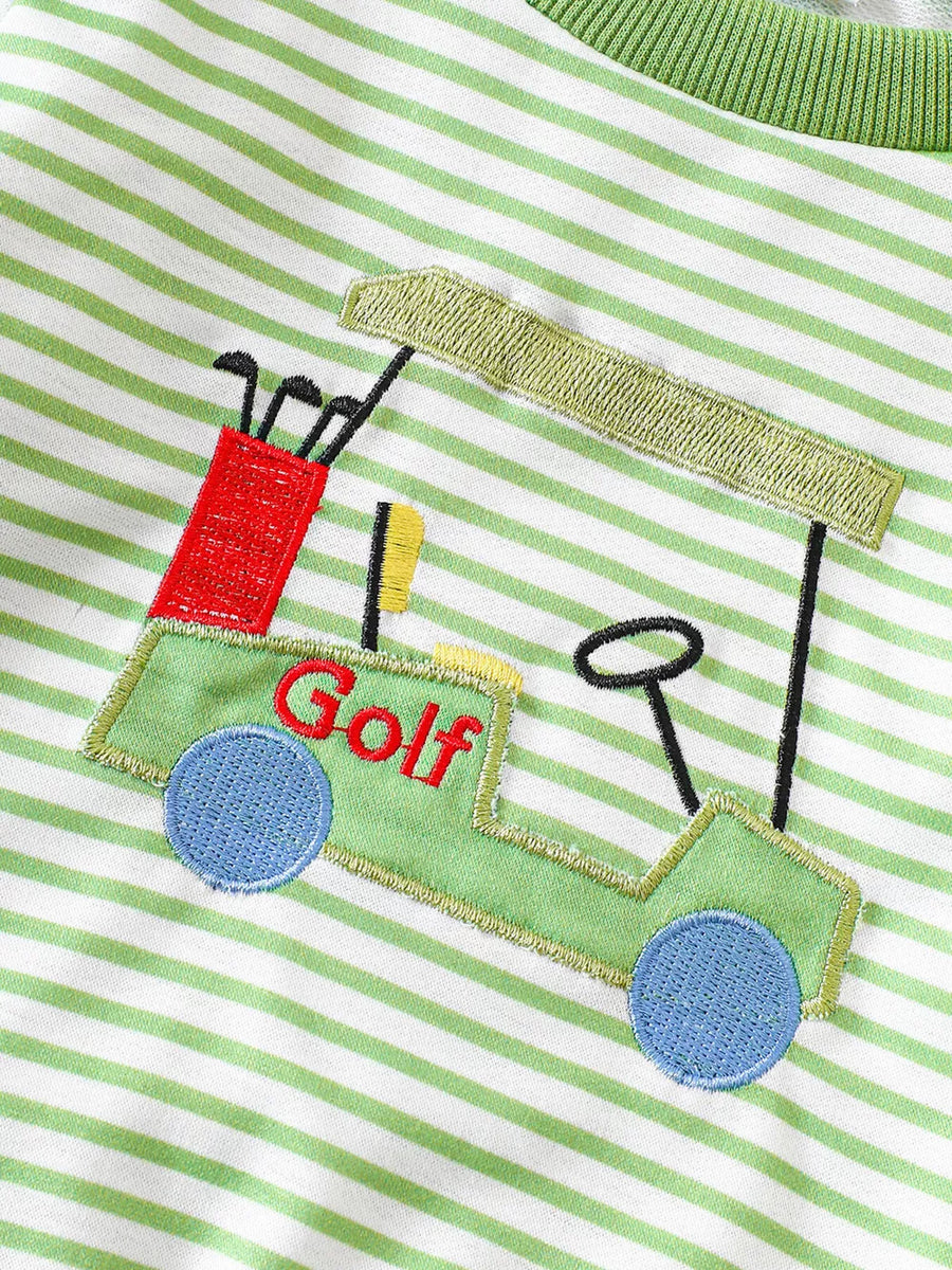 Light Green with Children's Golf Cart Striped Top And Pants Set in Light Green
