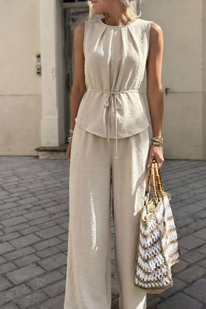 Pleated Sleeveless Top And Wide-leg Pants Set option 5