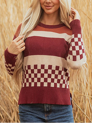 retro pullover sweater in cream with crew neck