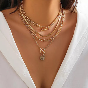 Gold 4-piece Layered Coin Pendant 18k Gold-plated Necklace