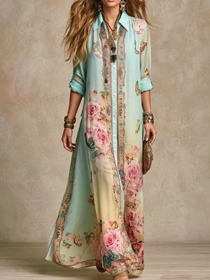 light blue shirt dress with floral and collared