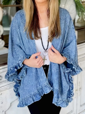 95%cotton,5%spandex Care instructions: Machine wash cold denim jacket in Royal Blue with loose silhouette